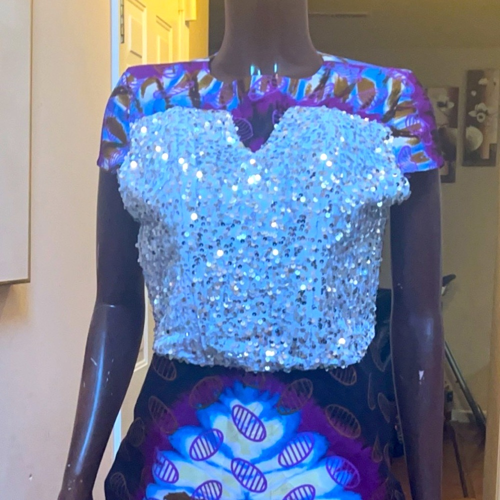 Custom African Tie And Dye Handmade Attire Dark Purple & White.